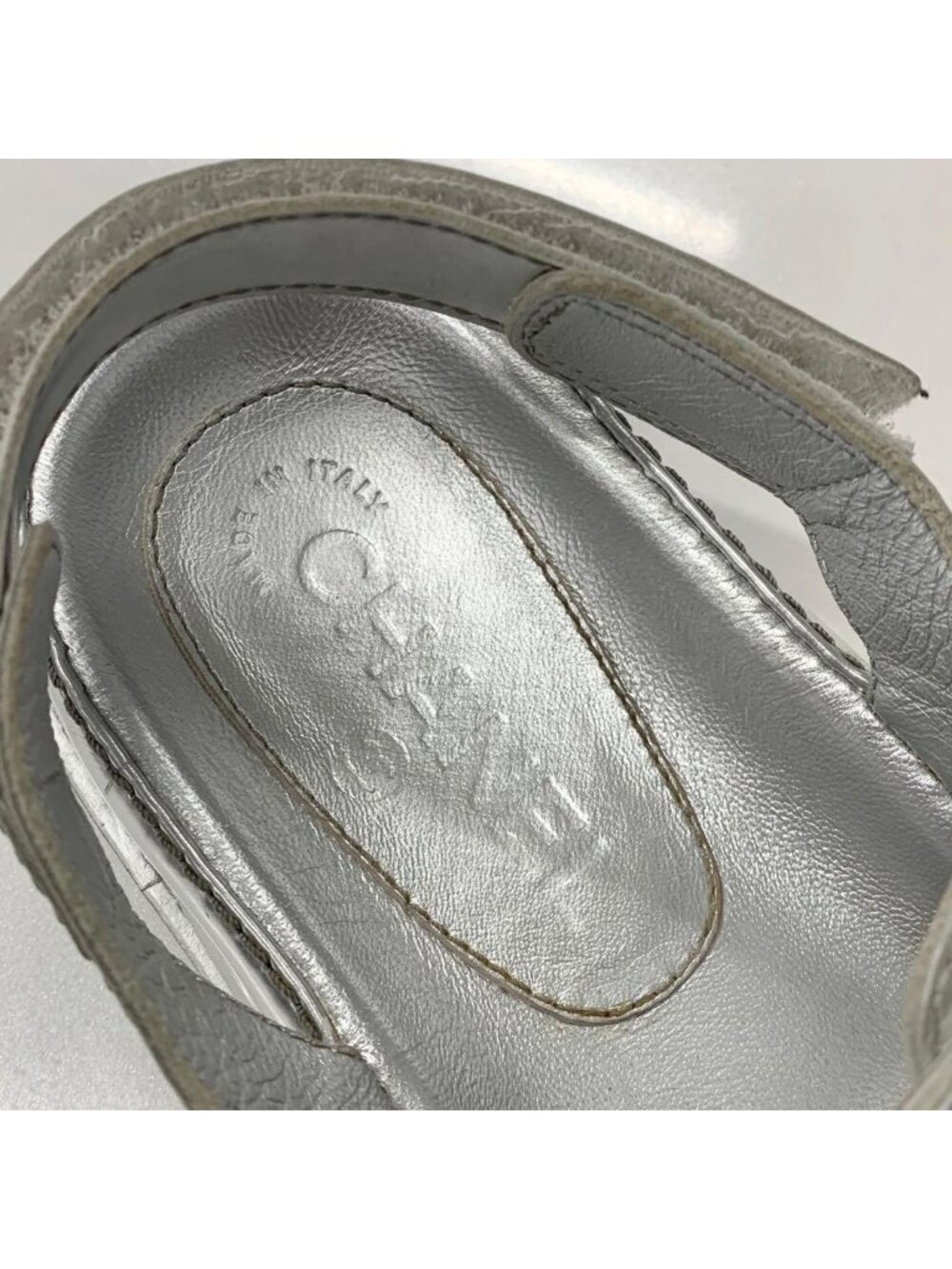 Chanel Leather CC Logo Velcro Sandals Silver - Picture 7 of 10